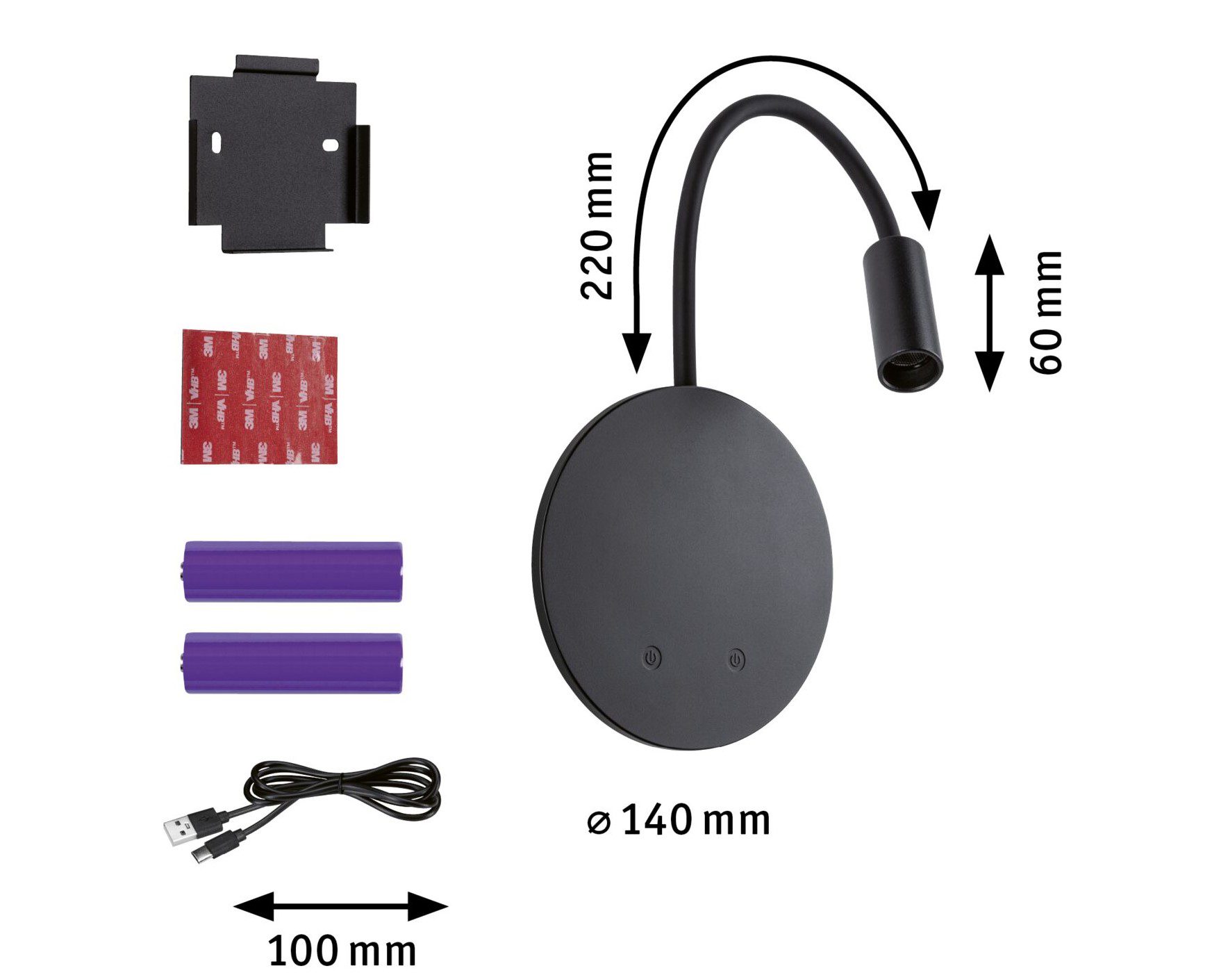 Mobile wall lamp MIORA LED DIM 0.7W + backlight 0.6W 2700K 78 + 82lm USB-C Battery black / plastic - Image 8