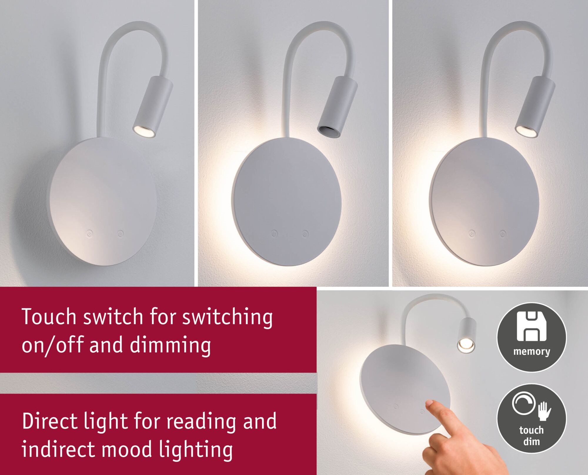 Mobilna lamapa ścienna MIORA LED DIM 0,7W + backlight 0,6W 2700K 78 + 82lm USB-C Aku biały / tworzywo sztuczne - obrazek 6