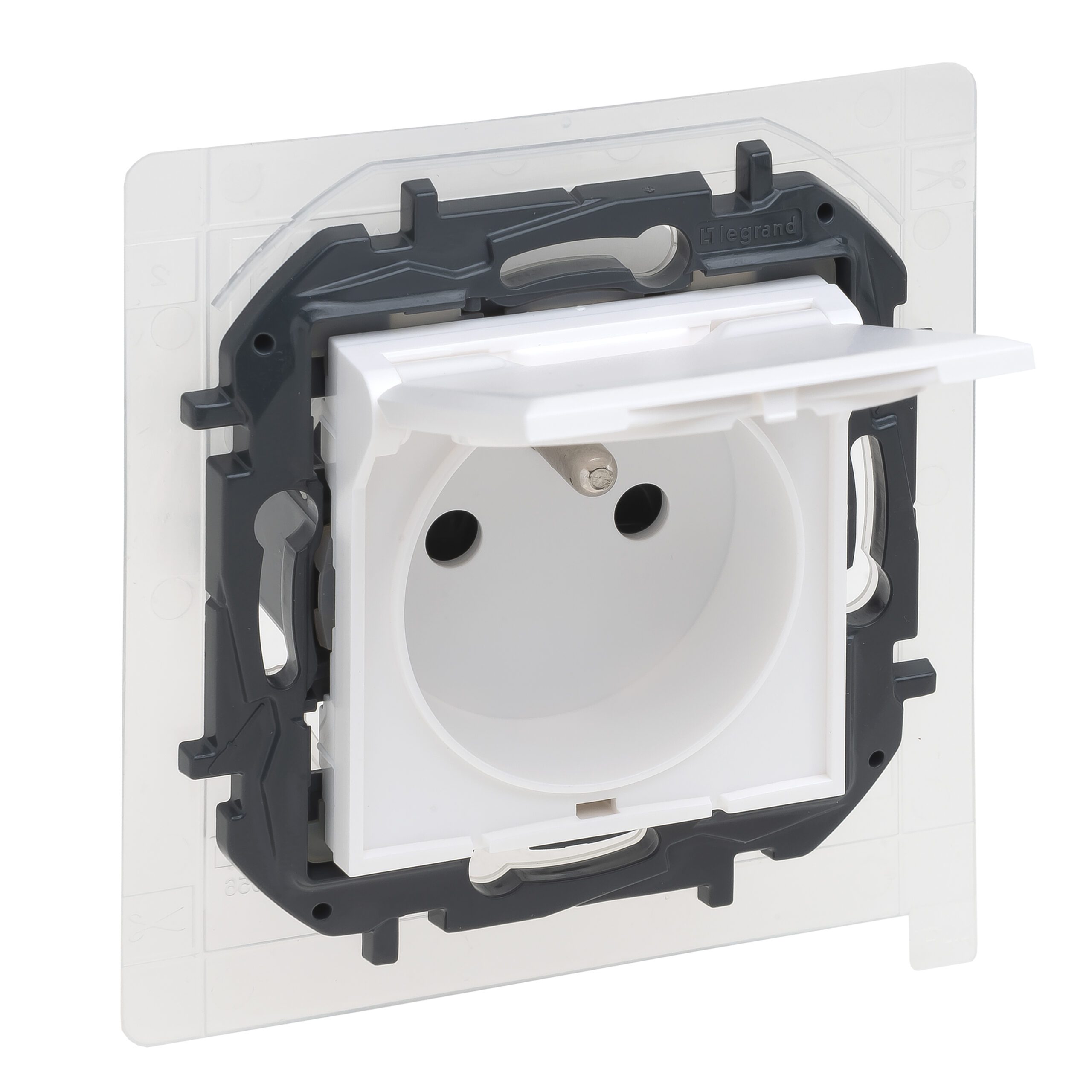 NILOE STEP MODUŁ BIAŁY GNIAZDO 1X Z/U Z PRZESŁONAMI Z KLAPKĄ IP44 ZACISKI SPRĘŻYNOWE 16A 250V