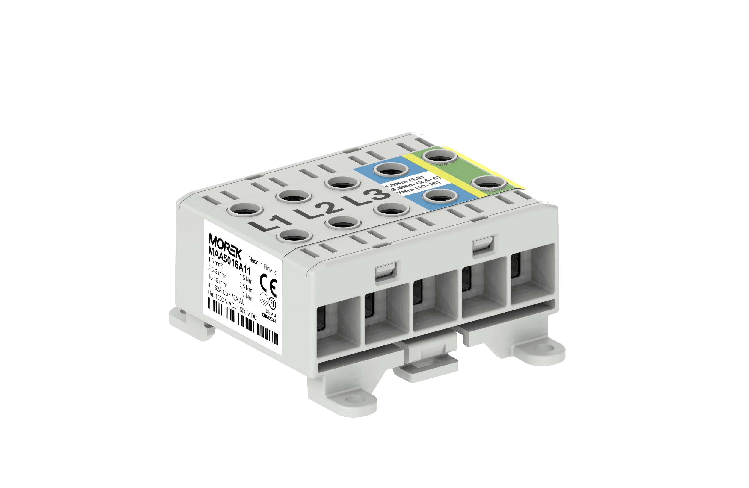 CONNECTOR OTL16-5X GRAY, BLUE, YELLOW/GREEN 5X1XAL/CU 1.5-16 MM2 1500V UNIVERSAL TERMINAL