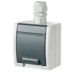 AQUANT 2K SZARY GNIAZDO NT 1X Z/U Z KLAPKĄ IP65 ZACISKI ŚRUBOWE 16A 250V