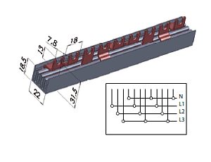 IZ16/4F/56 SZYNA ŁĄCZENIOWA WIDEŁKOWA 100A 4P 56M 16MM2 ETIBOX