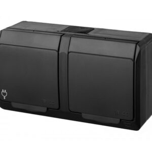 HERMES BLACK SOCKET NT 2X Z/U WITH FLAP IP44 2X2P+Z SCREW TERMINALS 16A 250V