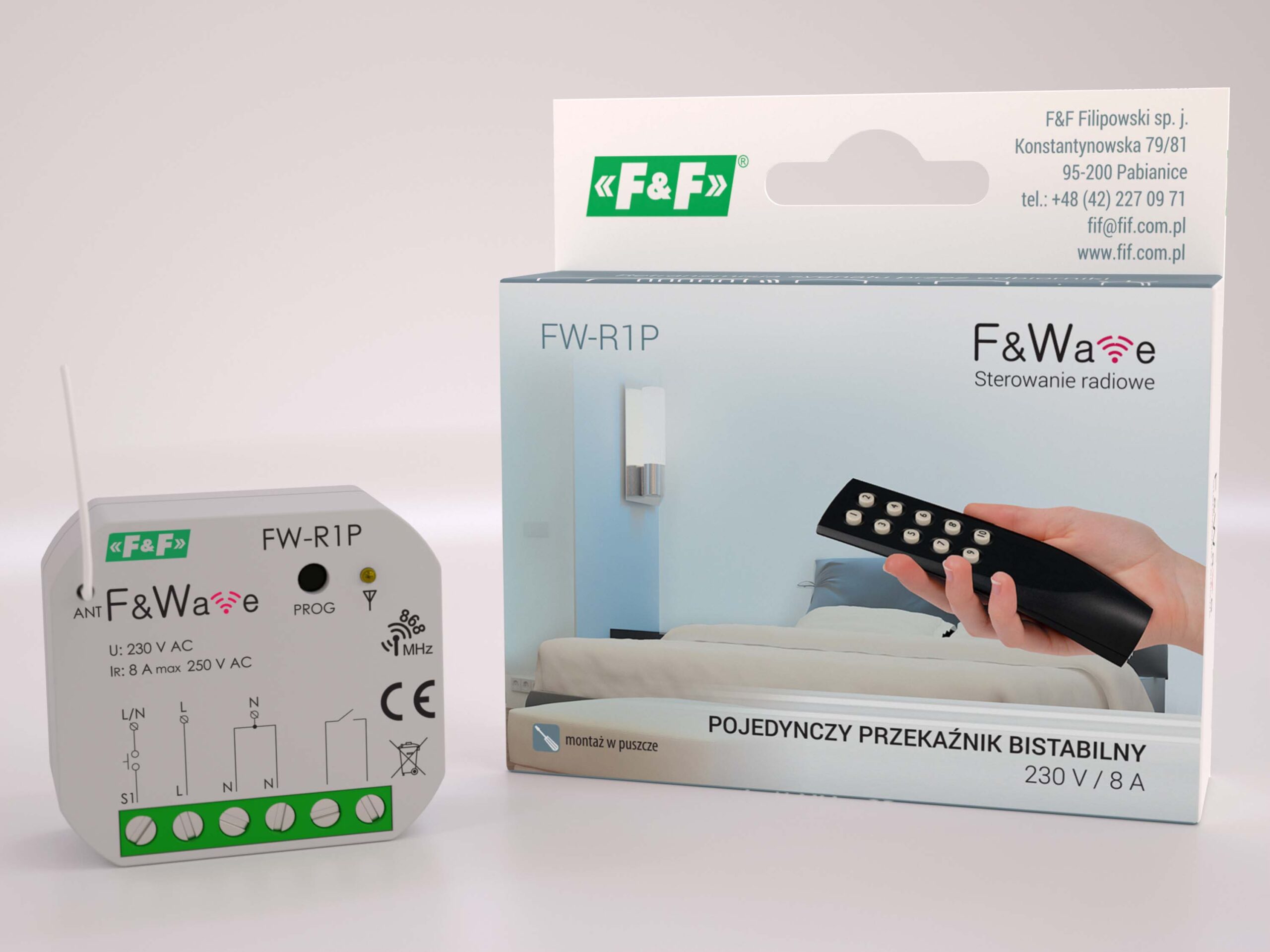 FW-R1P RADIOWY POJEDYŃCZY PRZEKAŹNIK BISTABILNY - PDT 85÷265V AC/DC