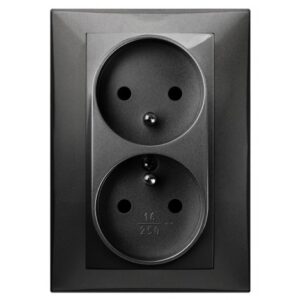 VESTRA CZARNY GNIAZDO 2X Z/U 2P+Z MONOLIT IP20 ZACISKI ŚRUBOWE 16A 250V