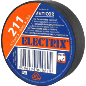 211P 19X20 TAŚMA IZOLACYJNA 19MM 20M PVC CZARNY