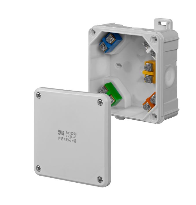 2K PUSZKA INSTALACYJNA NT 98X98X46 IP55/IP65 4 MEMBRANY Z WKŁADEM 5X2.5 SZARY