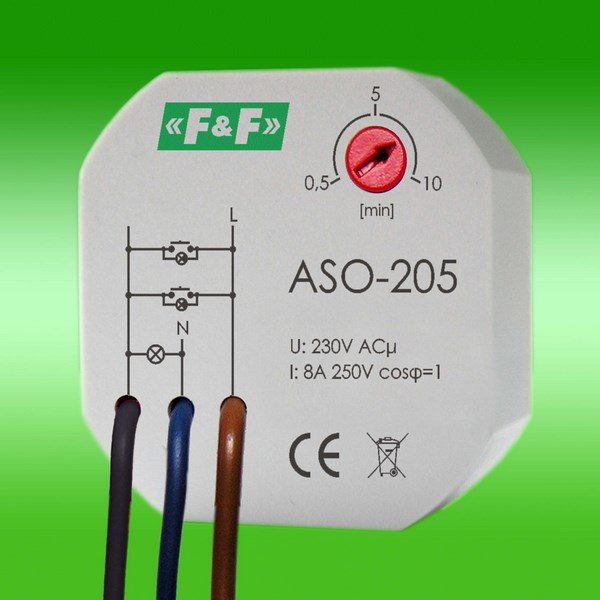 ASO-205 STAIR AUTOMATIC SWITCH PT 10A 1Z 0.5-10MIN 230V AC IP20 CONNECTION 3X DY 1.0MM2