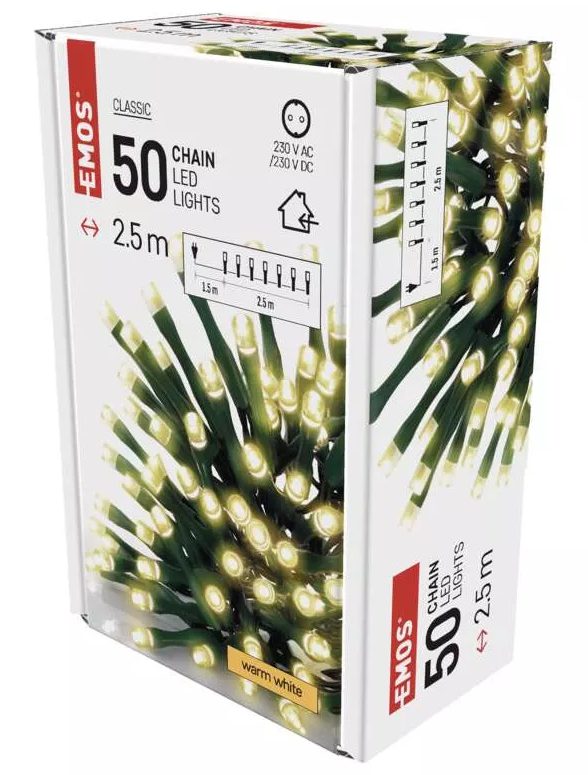 CHRISTMAS LIGHTS 50 LED WW 2.5M IP20 GREEN CABLE