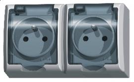 FALA WHITE SOCKET NT 2X Z/U WITH SMOKE COVER IP44 SCREW TERMINALS 16A 250V