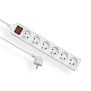EPS-605W POWER STRIP 6X Sockets ROUND PLUG ANGLED 5.0M H05VV-F 3X1.0 WHITE + SWITCH