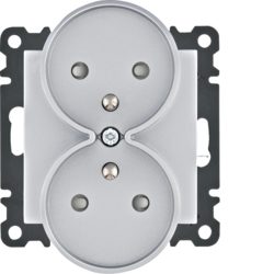 LUMINA SOUL/ INTENSE/ PASSION SILVER MODULE SOCKET 2X Z/U WITH SHUTTERS SCREW TERMINALS 16A 250V