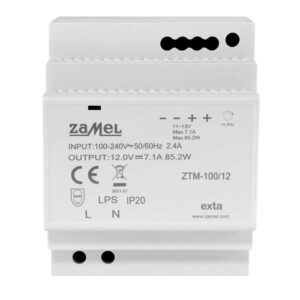 DIN RAIL POWER SUPPLY TH-35, 100W, 12V DC MODEL: ZTM-100/12