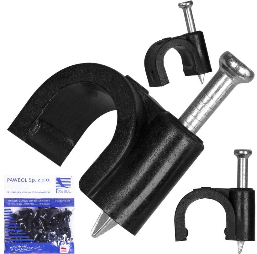 FLOP-7/100 UCHWYT KABLOWY Z GWOŹDZIEM D FI 7MM CZARNY