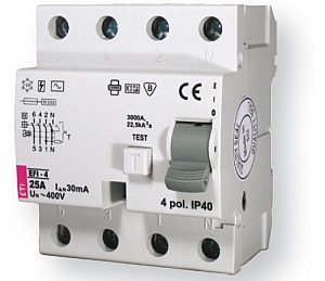 EFI-P4 63A/ 100MA/AC RESIDUAL CURRENT CIRCUIT BREAKER 63A 4P 4M 100MA AC 10KA
