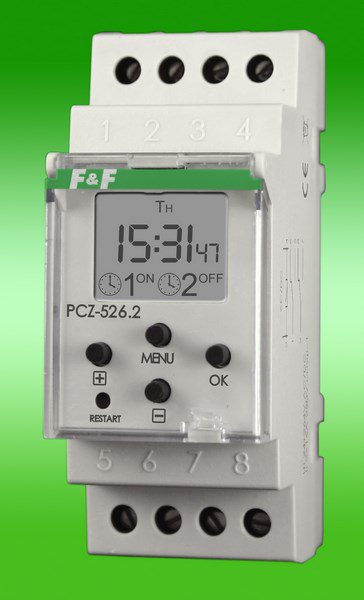 PCZ-526.4 ZEGAR STERUJĄCY 2-KANAŁOWY ASTRONOMICZNY 2X 16A 2X 1P 2M 24-264V AC/DC PRZERWA NOCNA