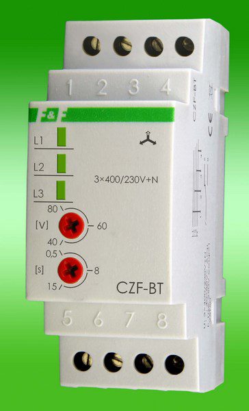 CZF-BT CZUJNIK ZANIKU I ASYMETRII FAZ 10A 1P 3X400/230V+N Z REGULOWANYM PROGIEM ASYMETRII I CZASEM