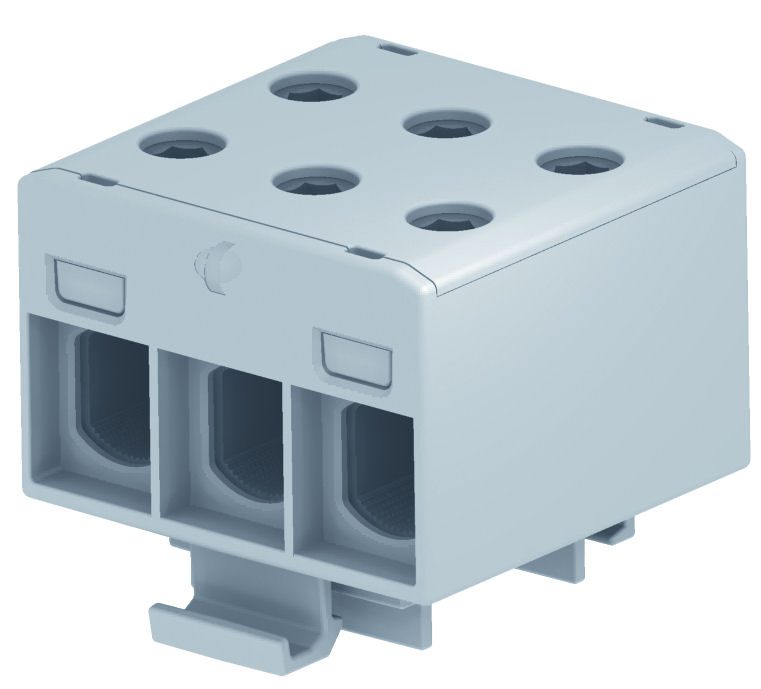 RAIL CONNECTOR THROUGH 3X 1X AL/CU 1.5-50.0MM2 1000V AC/ 1500V DC UNIVERSAL TERMINAL GRAY