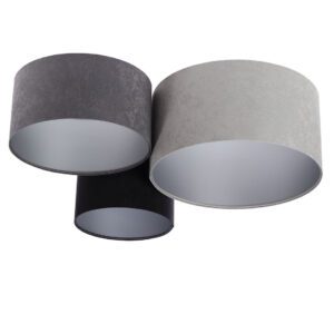 ODON SZARY/ CZARNY/ SREBRNY OPRAWA SUFITOWA PLAFON 3X E27/ 60W IP20 TKANINA WELUR/ TWORZYWO/ METAL