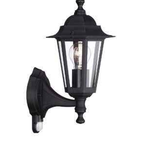 PEKING CZARNY OPRAWA ŚCIENNA KINKIET Z CZUJNIKIEM RUCHU 1X E27/ 60W IP44 ALUMINIUM/ SZKŁO