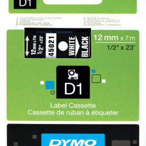 TAŚMA DYMO D1 12MM 7M BIAŁY NADRUK / CZARNE TŁO