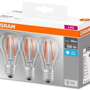 LED BASE ŻARÓWKA LED BULB FILAMENT 6.5/60W E27 230V PRZEZROCZYSTA 840 NW 4000K 806LM 360ST OPK=3SZT