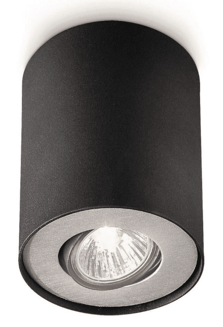 PILLAR BLACK CEILING MOUNT SPOTLIGHT TUBE 1X GU10/20W IP20 METAL