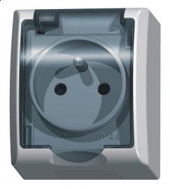 FALA BIAŁY GNIAZDO NT 1X Z/U Z KLAPKĄ DYMNĄ IP44 ZACISKI ŚRUBOWE 16A 250V