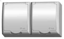 FALA BIAŁY GNIAZDO NT 2X Z/U Z KLAPKĄ BIAŁĄ IP44 ZACISKI ŚRUBOWE 16A 250V