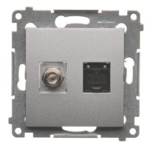 SIMON 54 MODUŁ SREBRNY MAT GNIAZDO TV TYP F + GNIAZDO KOMPUTEROWE 1X UAE 8 CAT.6 FTP PŁASKIE
