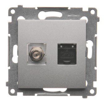 SIMON 54 MODUŁ SREBRNY MAT GNIAZDO TV TYP F + GNIAZDO KOMPUTEROWE 1X UAE 8 CAT.6 FTP PŁASKIE