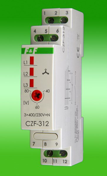 CZF-312 CZUJNIK ZANIKU I ASYMETRII FAZ MONITOR 2X5A 1Z+1R 1M 3X400/230V+N AC