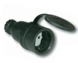 GNIAZDO PRZENOŚNE 1F Z/U PROSTE GUMOWE IP44 16A 230V CZARNY Z ZATYCZKĄ PIERŚCIEŃ CZERWONY TAURUS2