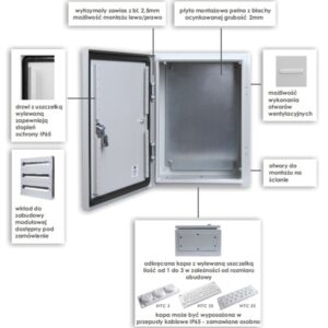 PSH OBUDOWA HERMETYCZNA METALOWA NT  600X600X200 DRZWI PEŁNE Z PŁYTĄ IP65 IK10 SZARY PROFIT SYSTEM