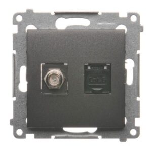 SIMON 54 MODUŁ ANTRACYT GNIAZDO TV TYP F + GNIAZDO KOMPUTEROWE 1X UAE 8 CAT.6 FTP PŁASKIE