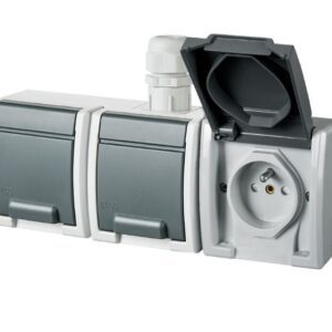 AQUANT 2K SZARY GNIAZDO NT 3X Z/U Z KLAPKĄ IP65 ZACISKI ŚRUBOWE 16A 250V