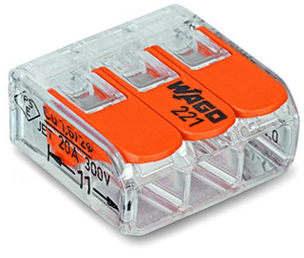 SZYBKOZŁĄCZKA UNIWERSALNA 3x0.2-4mm2 TRANSPARENTNA/POMARAŃCZOWA