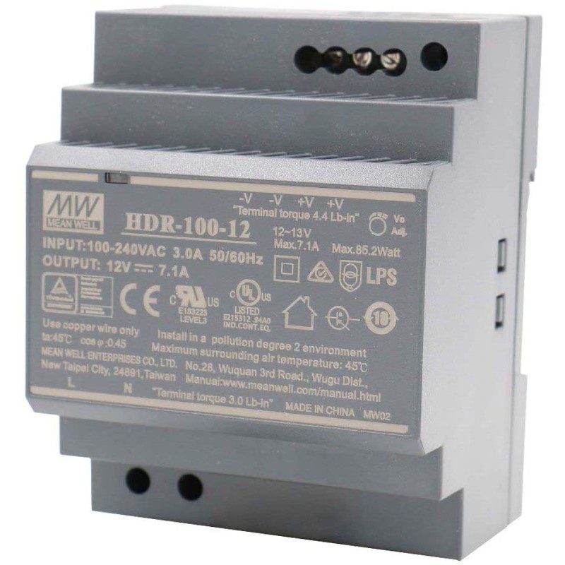 HDR ZASILACZ NA SZYNĘ DIN 85W 7.1A 85-264V AC - 120-370V DC / 12V DC 4M