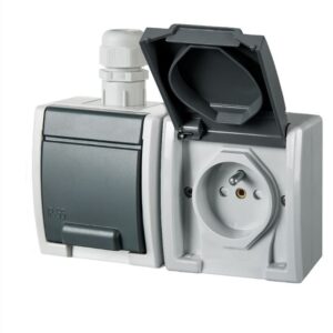 AQUANT 2K SZARY GNIAZDO NT 2X Z/U Z KLAPKĄ IP65 ZACISKI ŚRUBOWE 16A 250V