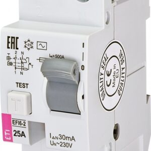 EFI6-P2 25A/ 30MA/AC RESIDUAL CURRENT CIRCUIT BREAKER 25A 2P 2M 30MA AC 6KA