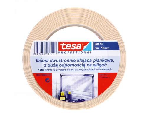 TAŚMA DWUSTRONNA PIANKOWA TESAFIX 5M:19MM, BIAŁA