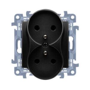 SIMON 10 BLACK MATT MODULE SOCKET 2X S/U WITH SHUTTERS SCREW TERMINALS 16A 250V