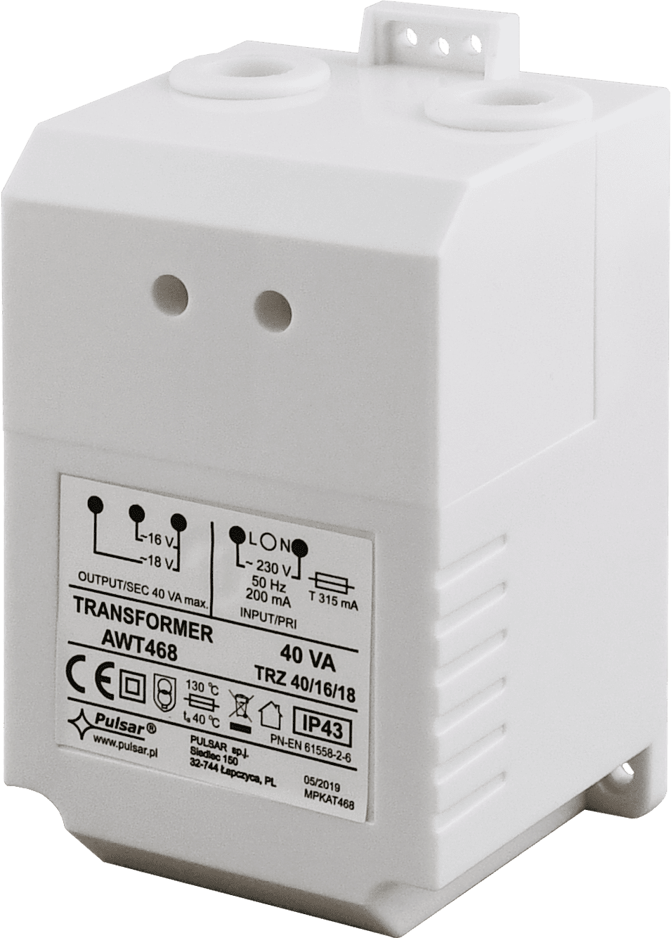 TRZ 40/16/18 TRANSFORMATOR 75X124X65 S= 40VA 16V/2.2A; 18V/2A