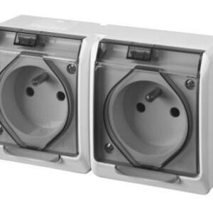 HERMES WHITE SOCKET NT 2X Z/U WITH SMOKY COVER IP44 SCREW TERMINALS 16A 250V