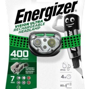 LED HEADLAMP RECHARGEABLE 400LM IPX4 80M 4H GREEN/BLACK PLASTIC VISION ULTRA HD