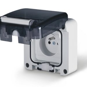 PROTECTA MODUŁ SZARY GNIAZDO 1X Z/U Z KLAPKĄ DYMNĄ IP66 ZACISKI ŚRUBOWE 16A 250V