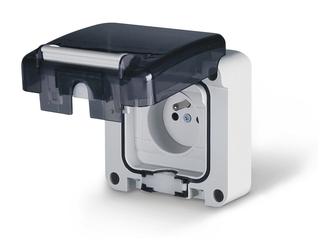 PROTECTA GRAY MODULE SOCKET 1X Z/U WITH SMOKE COVER IP66 SCREW TERMINALS 16A 250V