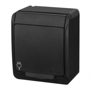 HERMES BLACK SOCKET NT 1X Z/U WITH COVER 2P+Z IP44 SCREW TERMINALS 16A 250V