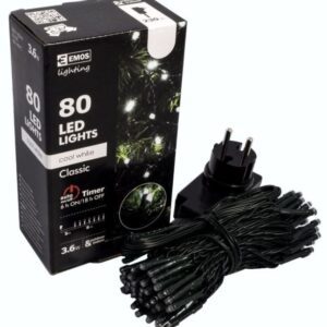 LAMPKI CHOINKOWE 80 LED CW 8M ZIELONY PRZEWÓD TIMER