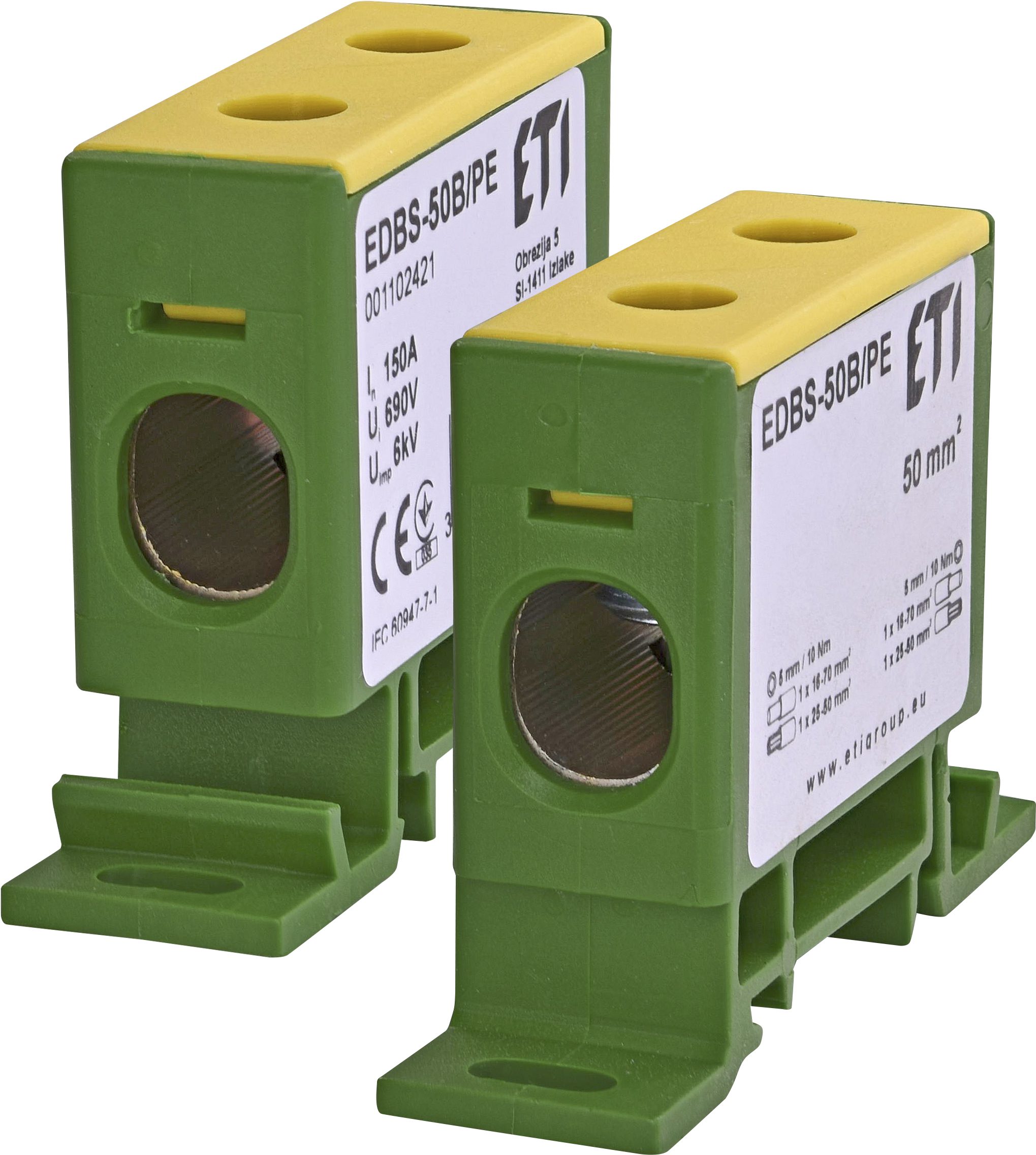 EDBS-50B/PE 1-TRACK TERMINAL BLOCK THROUGH 16-50MM2 YELLOW/GREEN ETIBOX